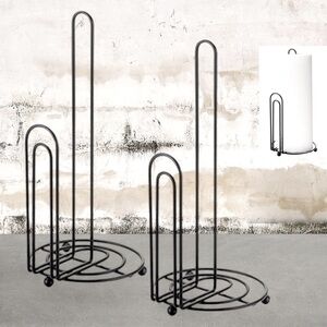Home Basics Minimalist Wire Paper Towel Holder Dispenser Stand Black Set of 2 .